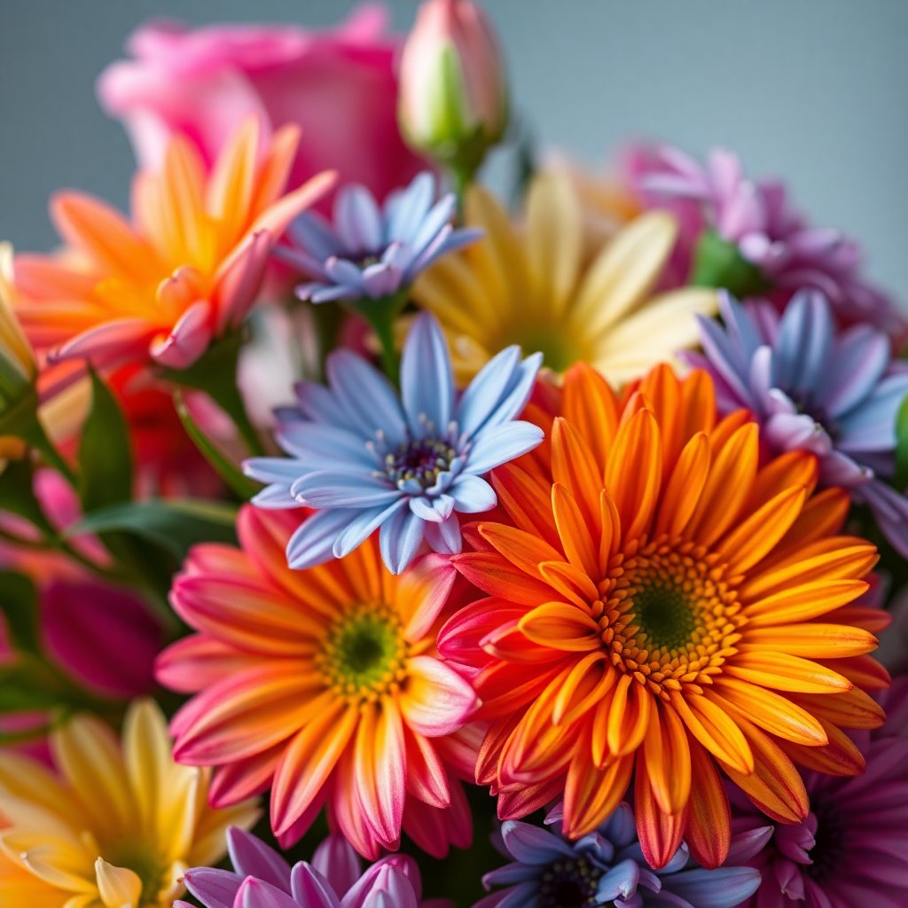 Close up of a beautiful flower bouquet, vibrant colors, aesthetic composition, instagram style photography, high quality