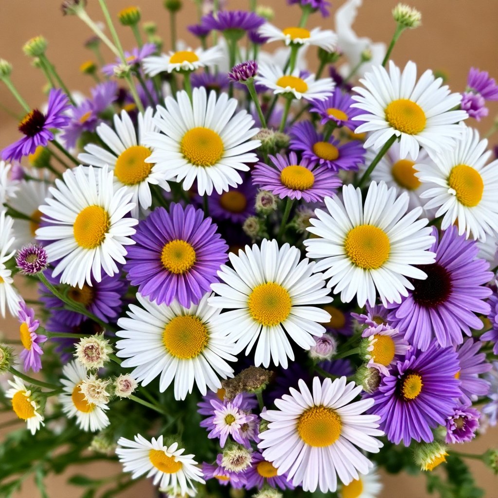 Wildflower bouquet with daisies and cornflowers, florist photography, rustic charm